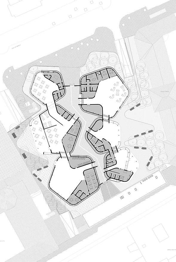 E20 Estudio - Arquitectura Efímera - Plano de diseño planta baja reformada del edificio Mercado Barceló de Madrid