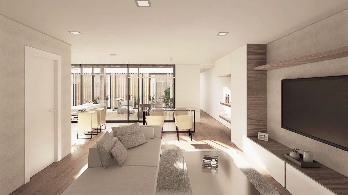 E20 Studio - Arquitectos Palma de Mallorca - Diseño de salón con tonos claros, materiales naturales y textiles de lino